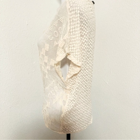 Women’s Size 4 Tt Collection Embroidered Pure Silk Sheer Top Cream Color - Picture 3 of 7